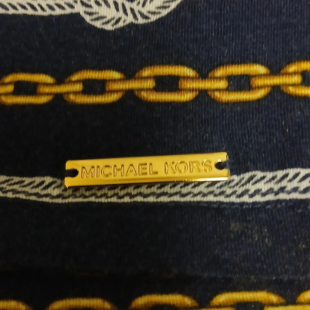 Michael Kors Nautical Navy Gold Chain Rope Bell Sleeve Peasant Top L - Picture 10 of 12